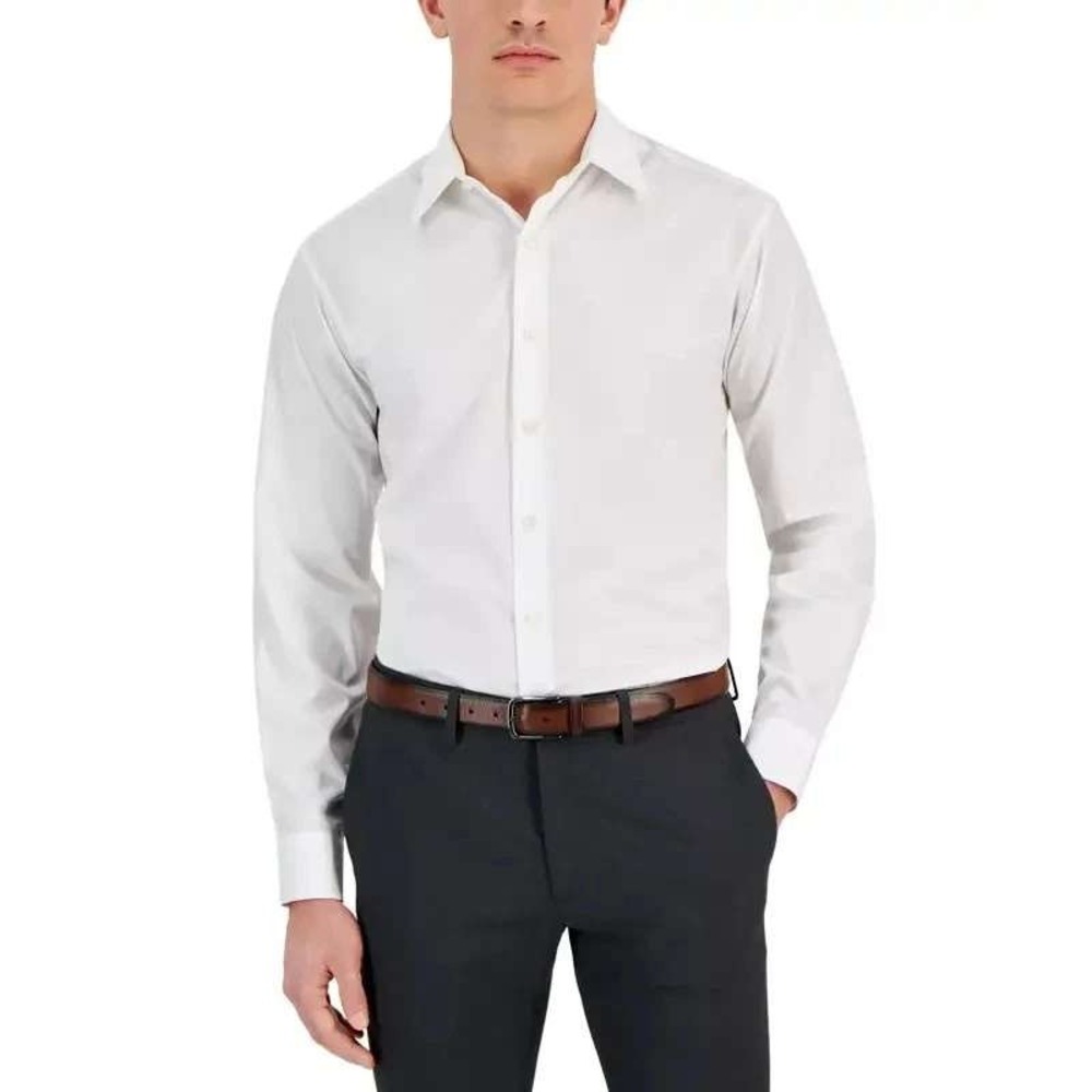 NWT Club Room Dress Shirt Men's 16.5 34/35 White Poly Spandex Traveler Regular
